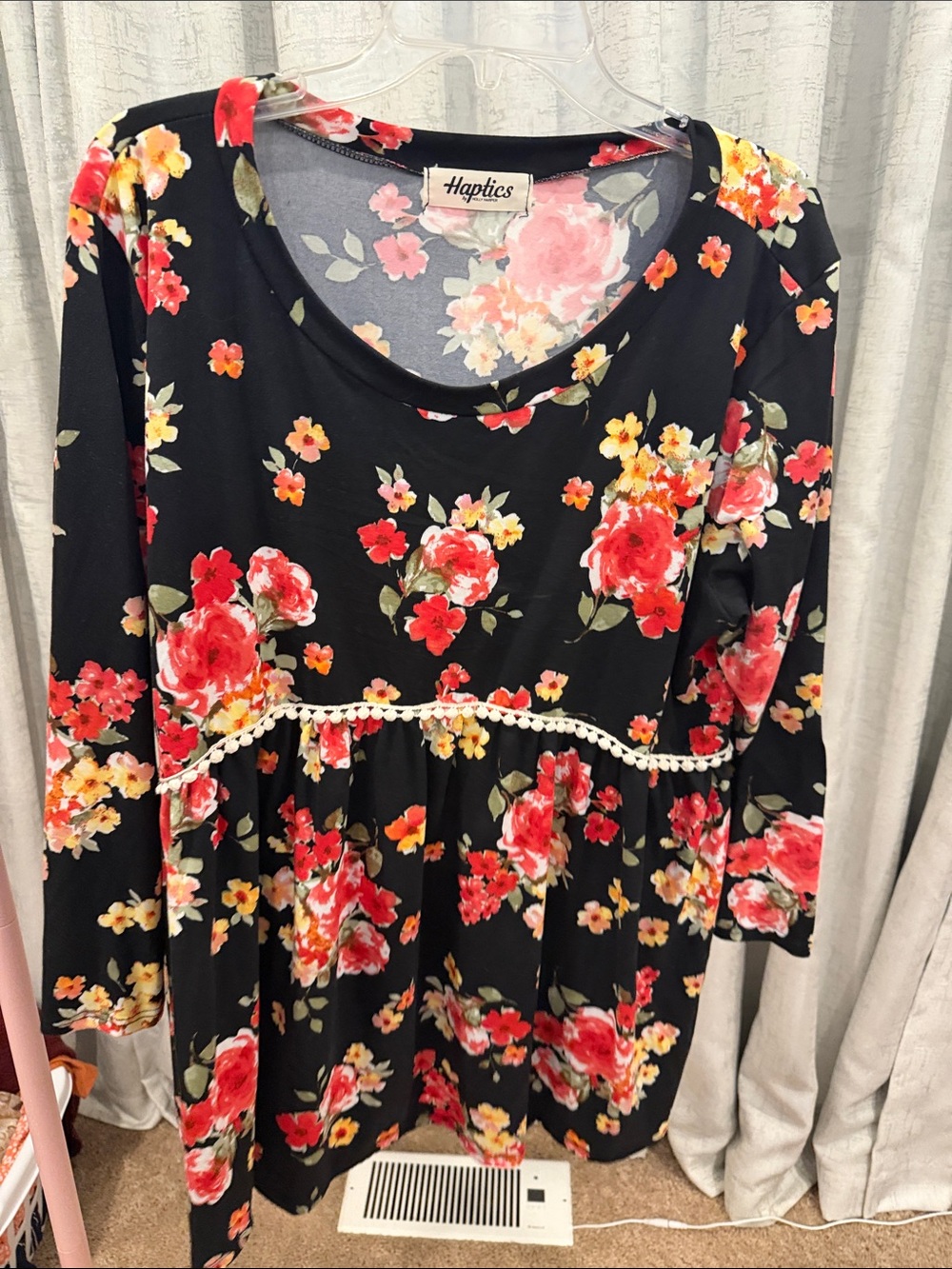 Haptics Black Floral Babydoll Tunic - Red & Yellow Flowers